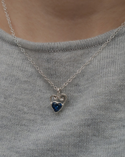 Midnight blue double heart necklace