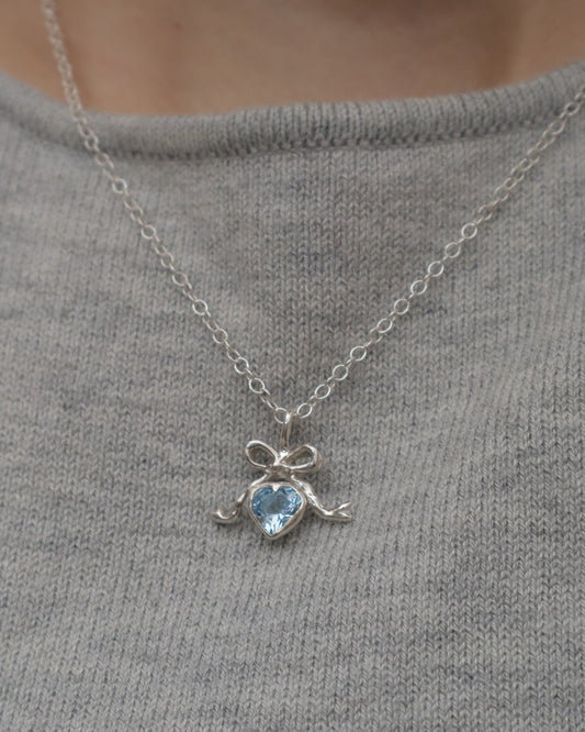 Sky blue bow necklace